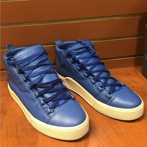 Balenciaga Blue Leather High-Top Sneakers with White Soles